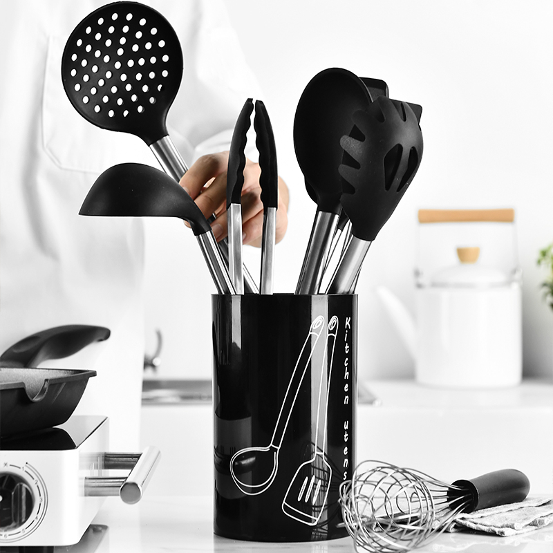 utensilios de cocina acero inoxidable negro